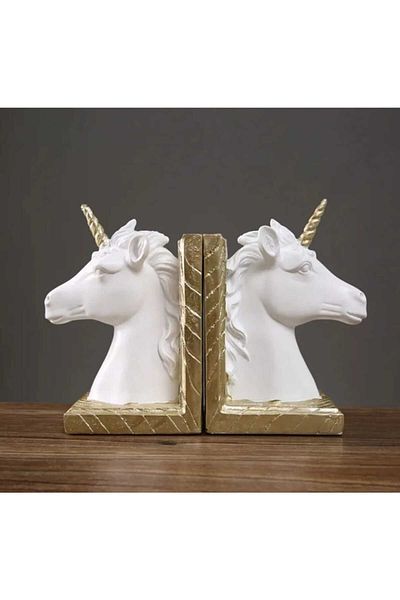 rakaymu Figurină Unicorn Obiect Decorativ Sculptură Suport Cărți 2 Buc