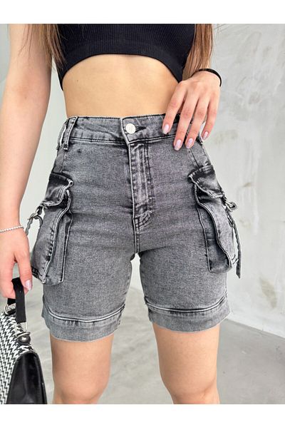 BİKELİFE Γυναικείο τζιν ψηλόμεσο ελαστικό - Smoke, Cargo Pocket