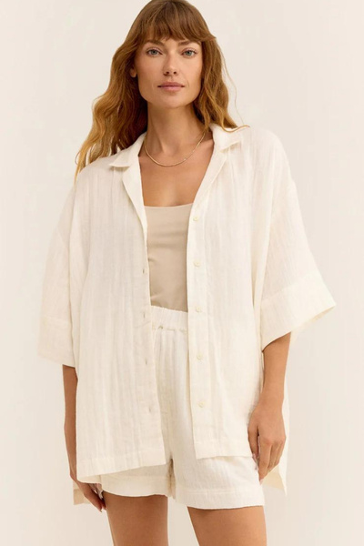 Setoso Kadın Müslin Plaj Seti - Gömlek ve Şort Takımı - Plaj, Günlük.