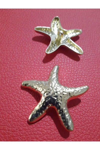 İMREN AKSESUAR Special Design Light Gold Strap Coated Starfish Metal Button 4 cm 1 Pack 3 Pieces