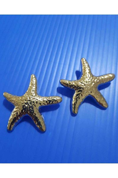 İMREN AKSESUAR Special Design Light Gold Strap Coated Starfish Metal Button 4 cm 1 Pack 3 Pieces