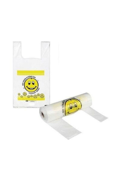 Merpak Ambalaj Rulo Poşet Küçük Boy 24x45 Cm Gülenyüz Baskılı Poşet Atlet Poşet Market Manav Poşeti Çöp Poşeti