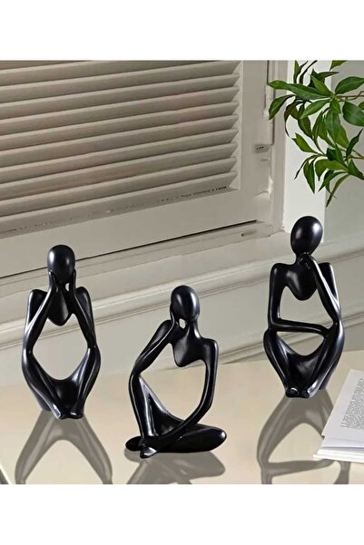 rakaymu 3 lü Polyester Siyah Soyut Düşünür Heykel Biblo Aksesuar Seti