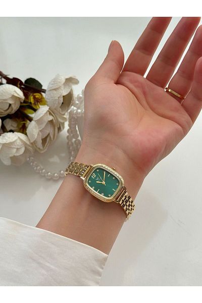 Forsining GOLD Jubilee Cord Oval Women's Wristwatch with Green Inner Dial