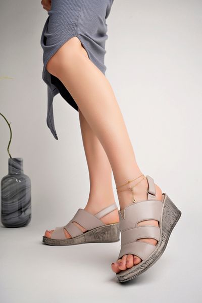 Akgün Terlik Genuine Leather Stone Padding - Soft Sole Comfortable Women's Sandals