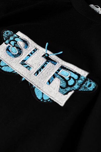 Slatra Men's Black Embroidered Oversize T-Shirt - SLTR Buttefly Full
