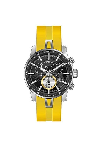 Quantum Men's Wrist Watch New Model Silicone Yellow Color Function Genuine Leather Card Holder with Calendar