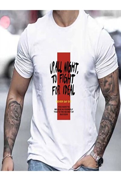 CLASSY.MODA Süprem T-Shirt - Біла футболка з принтом, оверсайз, велосипедний комір, короткий рукав