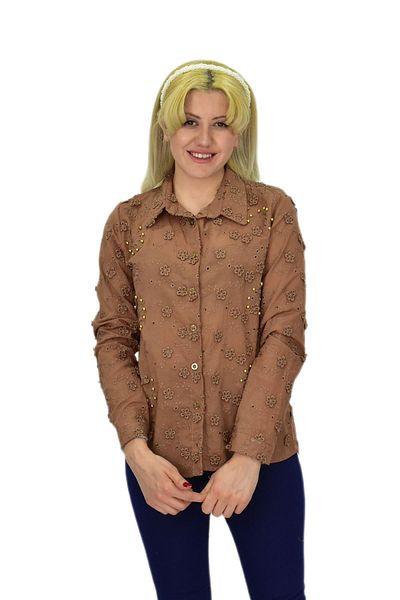 HİSSET Дамска блуза с бродерия и камъни - BGL-ST03720