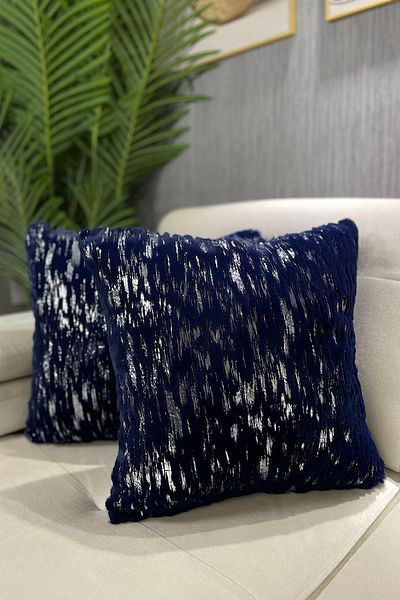 Paris Life Navy Blue Plush Rabbit Rabbit Throw Pillow Cover - Silver Leaf