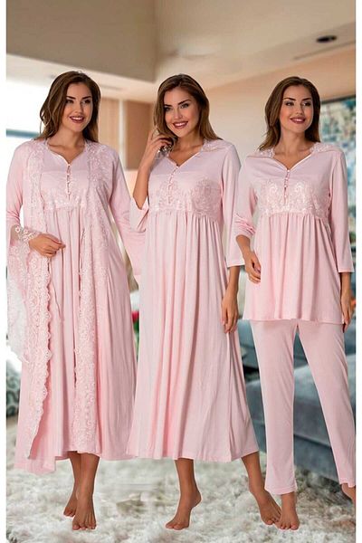Lohussa Effortt Women - Pink Maternity Maternity Sleepwear and Dressing Gown Set of 4 3014