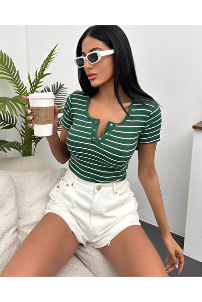 Chicup Bluză de damă tricotată cu nervuri alb-verde