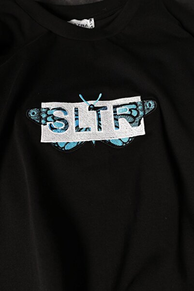 Slatra Men's Black Embroidered Oversize T-Shirt - SLTR Buttefly Full