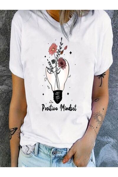 classy moda Tricou oversize cu imprimeu alb - decolteu, mânecă scurtă