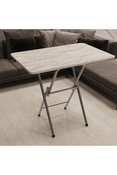 HANAHŞAP Katlanır Masa Kırma Masa 50x80 Beyaz Mermer Desen Kamp Masa Çalışma ...