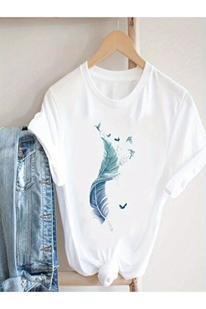 classy moda White Printed Oversize T-Shirt - Crew Neck, Short Sleeve