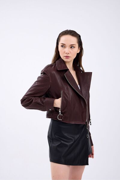CE-YIL DERİ ÜRÜNLERİ Genuine Leather Biker Coat