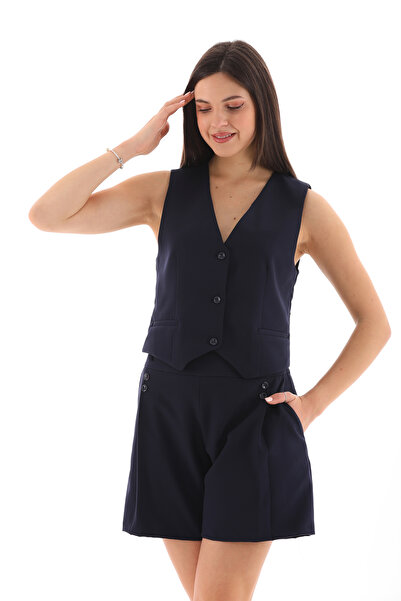 Moda Tuğram Navy Blue Vest and Shorts Set - Buttoned