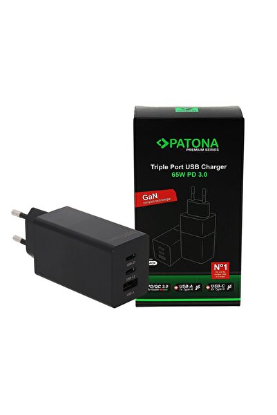 Patona Premium GaN PD65W Adaptör 2xUSB-C 1xUSB