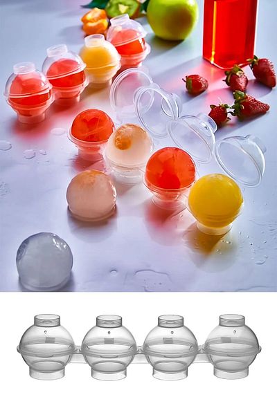 Online Kapında Practical Set of 2 - 4-Piece Leak-Proof Globe Ice Mold, Ball Ice Mold and Cocktail Presentation Mold