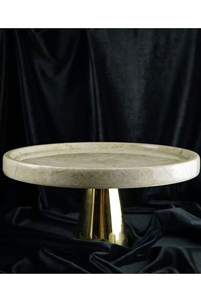 ege gross Decorative Beige Edged Marble Brass Gold Footed Presentation Plate