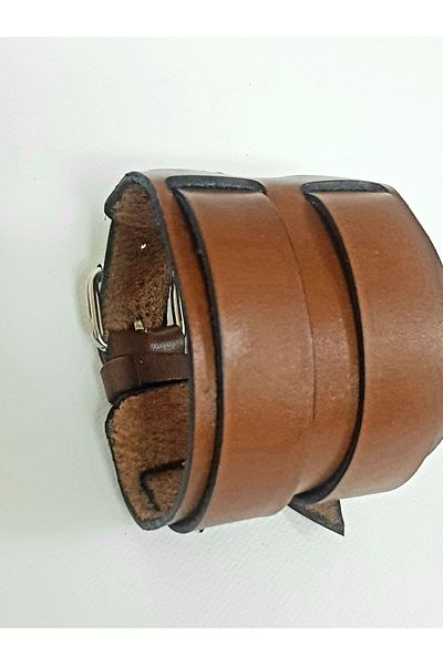 aysefe 6 cm Wide Real Leather Bracelet with 2 Belts