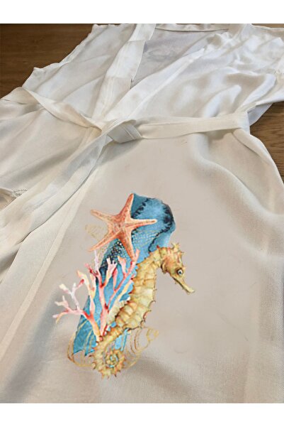 Kidilia Bamboo Sleeveless Peshtemal Kimono - With Anchor And Seahorse Image