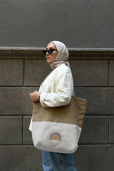 feinas حقيبة قماش الجوت - صن شاين (47 × 44 × 10 سم - 10 سم سفلي)