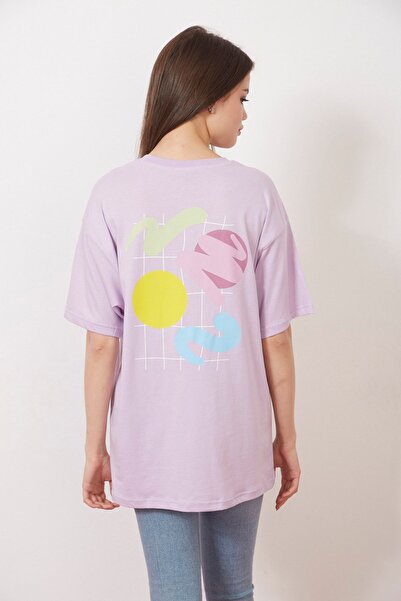 Eazy Co Eazy Lilac Abstract Shapes Unisex Oversize εμπριμέ κοντομάνικο μπλουζάκι