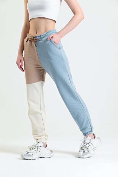pulur.co Gök Mavisi Parçalı Lastikli Jogger Eşofman Altı