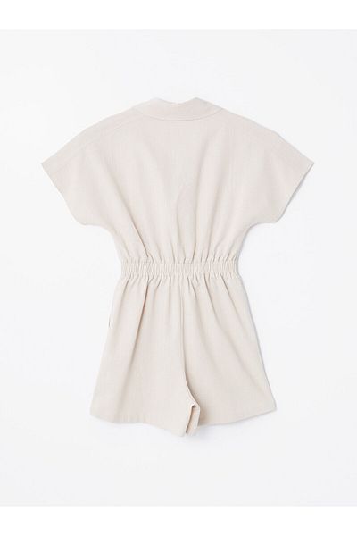 LC Waikiki LCW Damen-Overall mit Hemdkragen und Leinenmischung, kurzärmlig