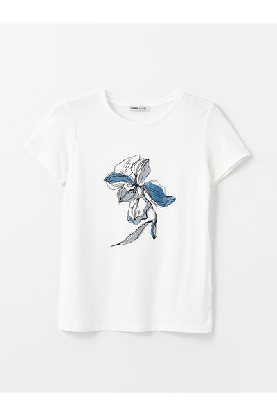 LC Waikiki Dámské triko LCW – výstřih, potištěný, krátký rukáv