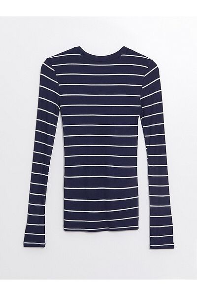 LC Waikiki LCW Damen-Bodysuit mit Streifen und Rundhalsausschnitt und langen Ärmeln