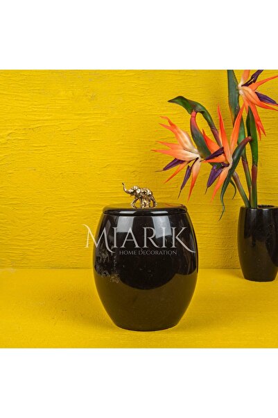 MIARIK DESIGN & DEKORASYON DEKORATİF SIYAH MERMER OVAL ÇÖP KOVASI
