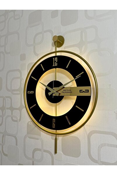 Pey Aksesuar Metal Camlı Duvar Saati Işıklı Gerçek Cam Duvar Saati Modern Tas...