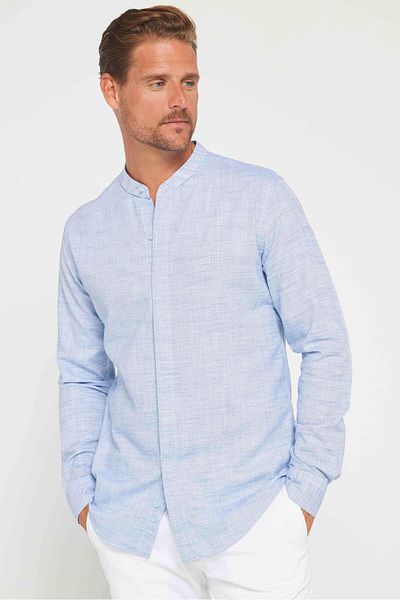 Tudors Navy Blue Slim Fit Men's Shirt - Long Sleeve, 100% Cotton Linen, Buttoned Collar