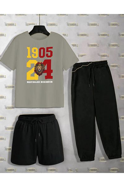 aynewmoda 1905 Lion Printed T-Shirt and Shorts Tracksuit Set