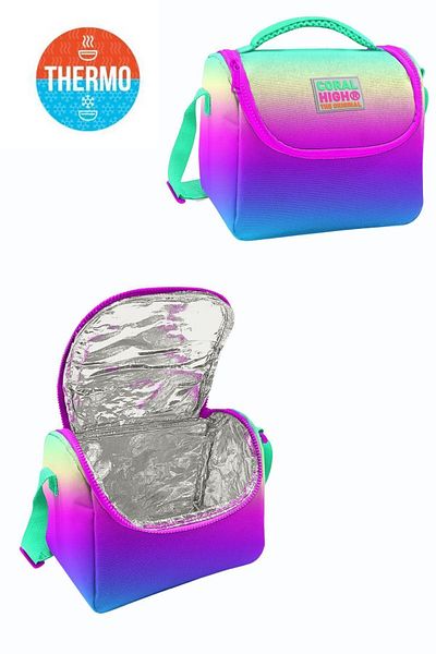 Coral High Color Transitional Four Compartment School Backpack Lunch Bag Pencil Bag