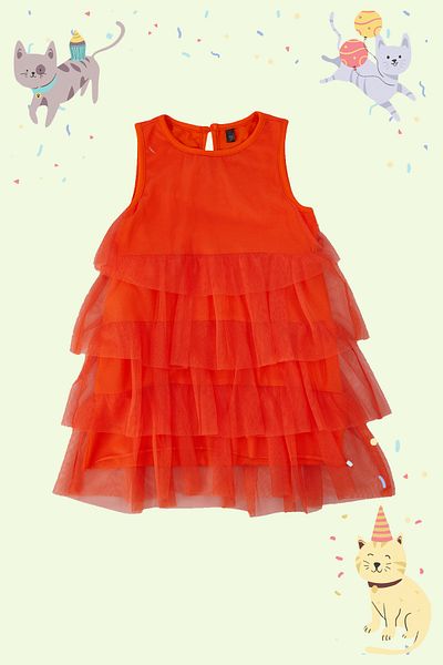 TRENDYOLKIDS Dívčí oranžové tylové pletené šaty - volánkový detail, TKDSS24EL00005