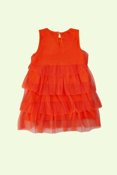 TRENDYOLKIDS Dívčí oranžové tylové pletené šaty - volánkový detail, TKDSS24EL00005