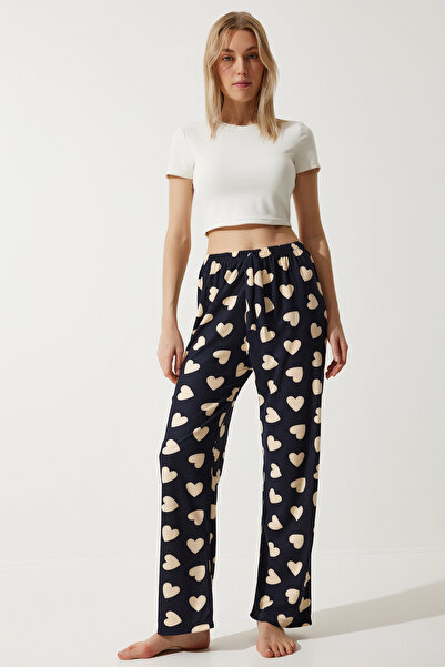 Happiness İstanbul Kadın Siyah Krem Desenli Yumuşak Dokulu Örme Pijama GF00002