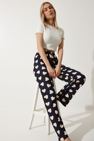 Happiness İstanbul Pijama moale cu model crem negru - GF00002