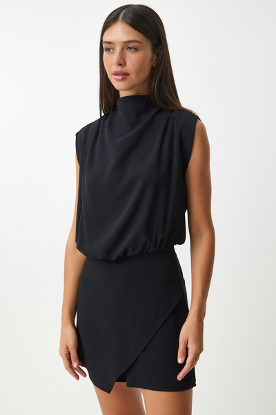 Happiness İstanbul Černá dámská kombinéza s límečkem bez rukávů - FN03190