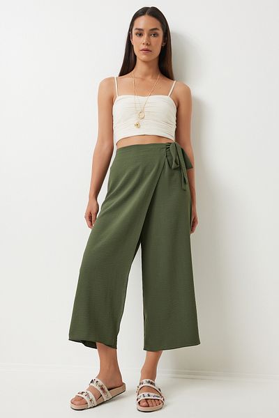 Happiness İstanbul Khaki barevné dámské kalhoty Shalwar - Ayrobin DE00033