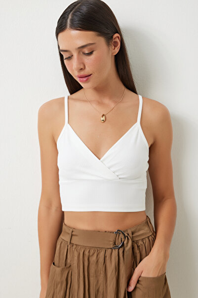 Happiness İstanbul Γυναικείο Πλεκτό Μπουστάκι με λουράκι Crop MX00078