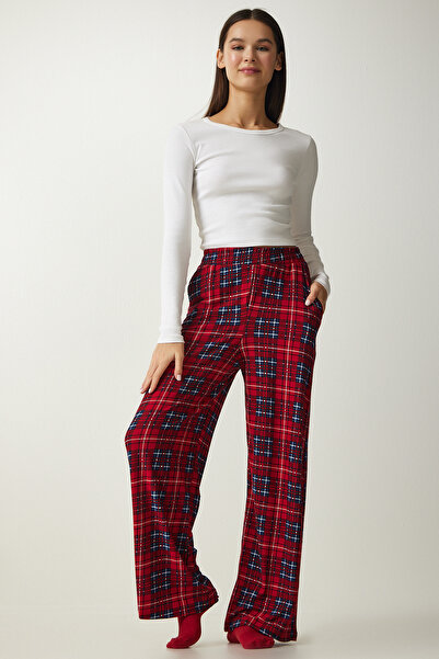 Happiness İstanbul Jemné dámske pletené pyžamo Claret Red vzorované - GF00002