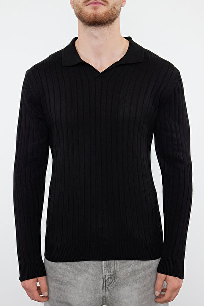 Trendyol Collection Black Slim Fit Double Polo Neck Knitwear Sweater - Tmnaw25Kz00022