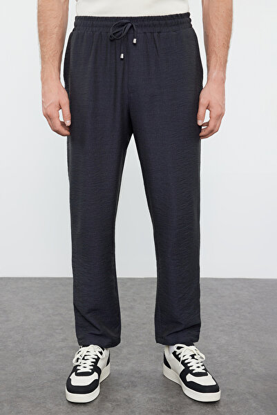 Trendyol Collection Anthracite Tapered Elastic Waist Tied Linen Look Trousers Tmnss20Pl0547