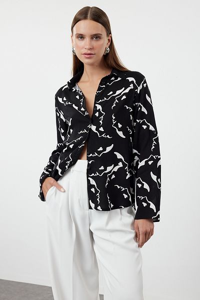 Trendyol Collection Oversize Black Patterned Woven Shirt - Wide Fit Twoss24Go00185