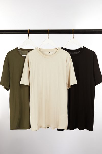 Trendyol Collection Big Size Black-sTone-kHaki 3-piece T-Shirt Pack - 100% CoTTon, Regular FiT TMNSS24BF00059